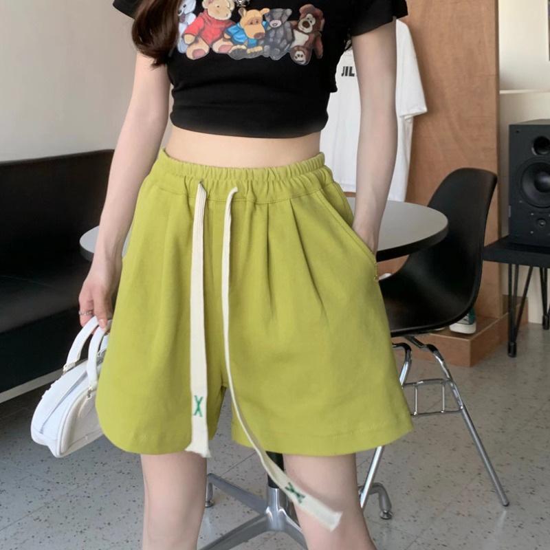 Women's High-Waist Elastic Sports Shorts - Summer 2024 Korean Style Wide-Leg Casual Pants