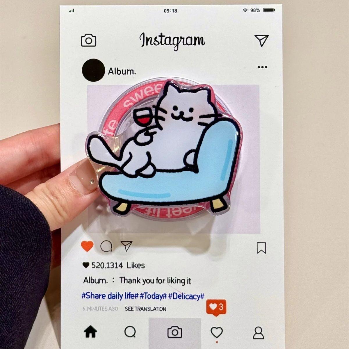 Retractable Cartoon Cat Magsafe Magnetic Phone Holder with Strong Airbag