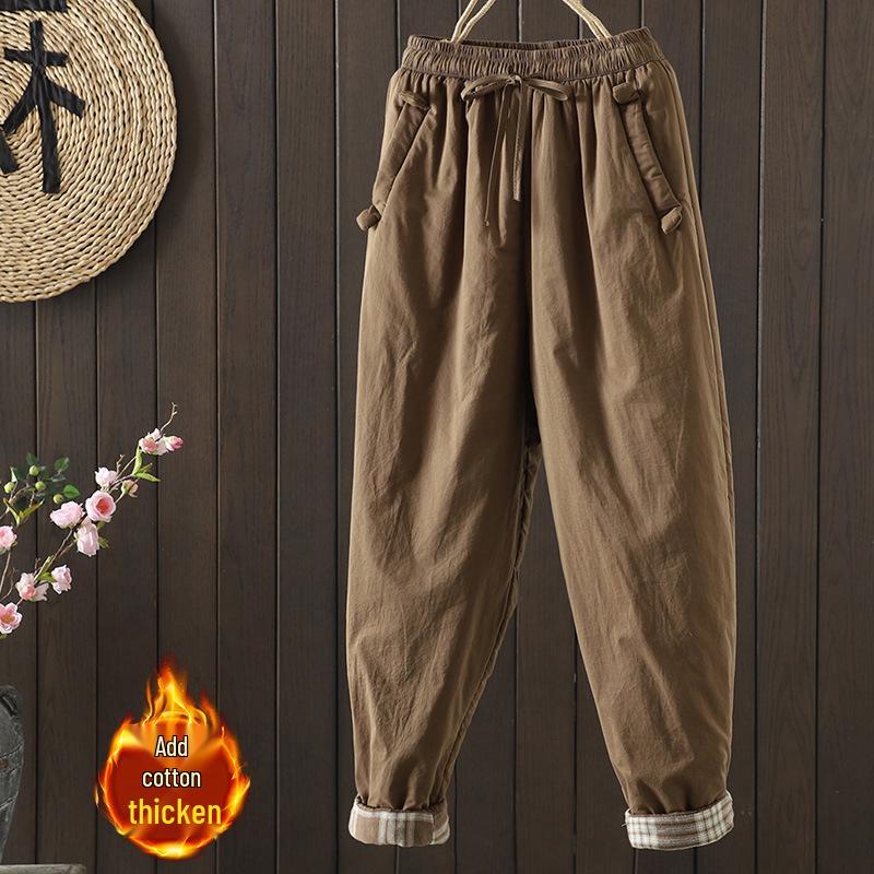 Winter Übergröße Elastischer Bund Hoher Bund Gesteppte Baumwollhose für Damen