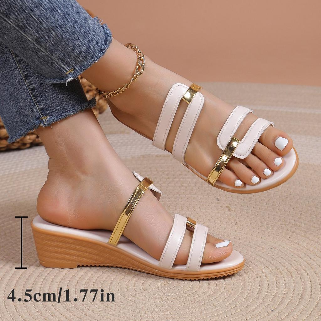 Women's Slope Heel Slippers  Summer European and American Large Size New Color Matching Fish Mouth Beach Cool Slippers Women