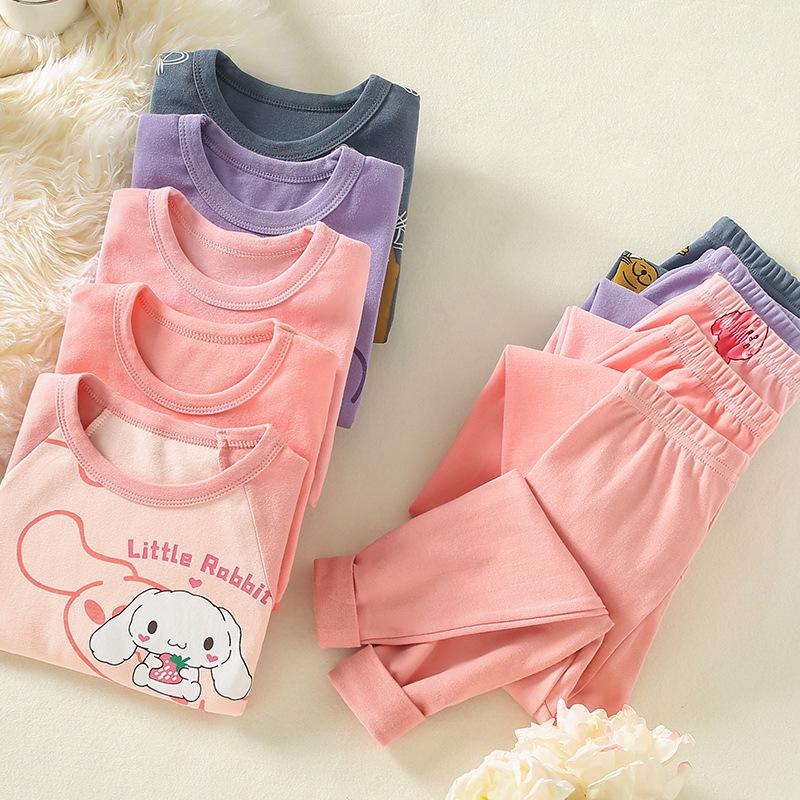Kids' Cotton Pajama Set: Boys' Warm Underwear or Girls' Autumn Sweater and Pants, Small to Medium Sizes.