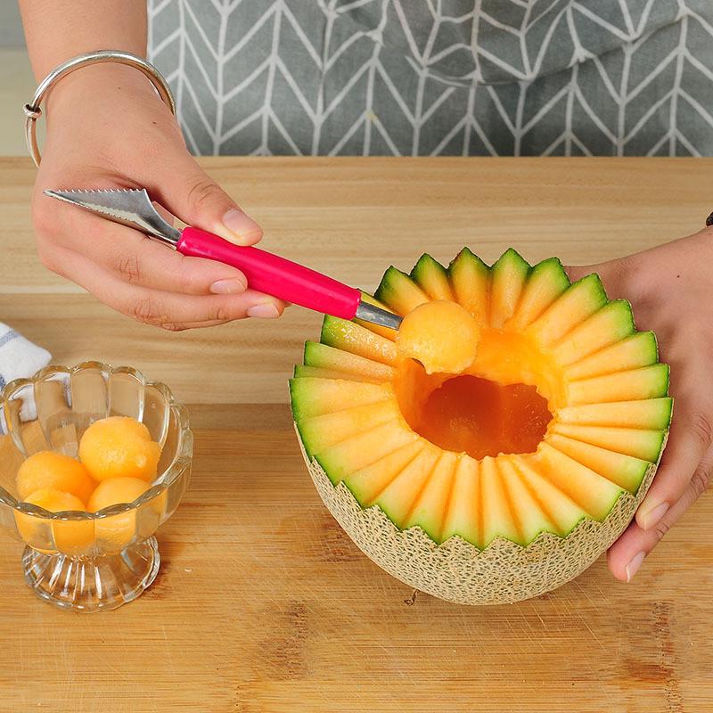 2in1 Dual Head Stainless Steel Fruit Ball Carving Knife Digging Spoon IceCream Platter Kitchen Tool
