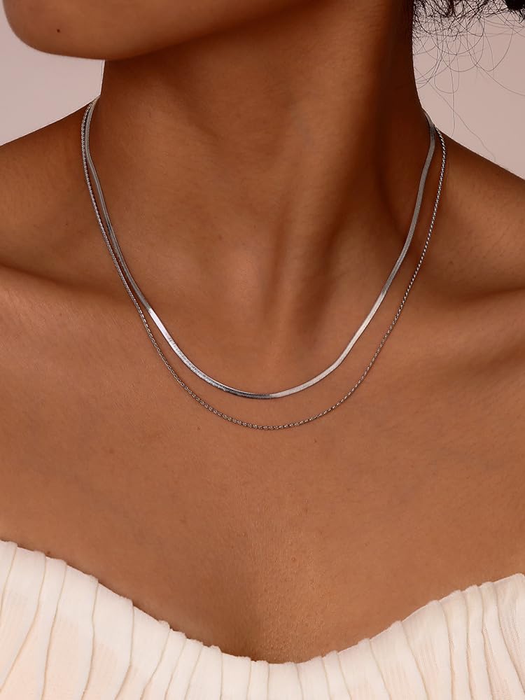 Naszyjnik dla Podwójny Stal Nierdzewna Moda Prezent [Rockyu] Kobiety, Srebrny, Łańcuszek, Stal, Hipoalergiczny, Biżuteria, (SREBRO)