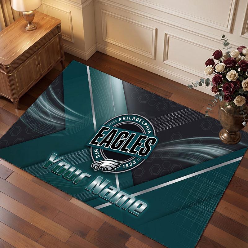 Philadelphia Eagles Personalisiertes Kristall-Samt-Teppich, Benutzerdefinierter Namens-Text Weicher Anti-Rutsch-Teppich für Wohnzimmer Schlafzimmer