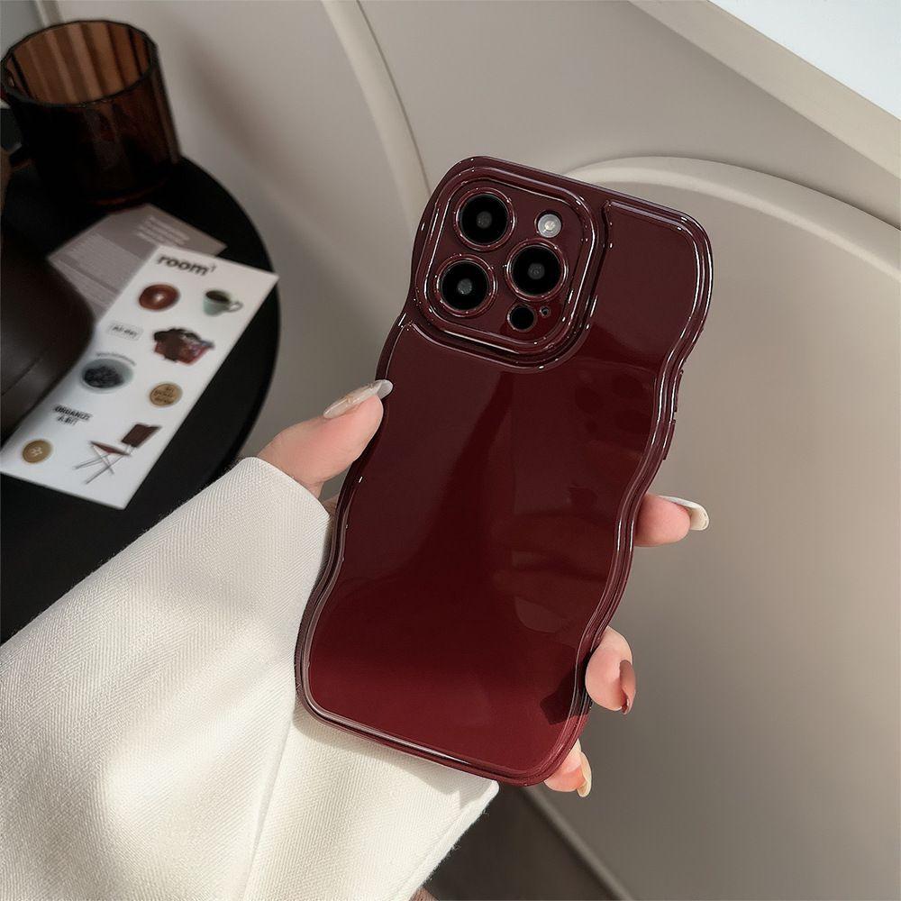Retro Wine Red Wavy Edge Phone Case for iPhone 17 Air 16 Pro Max/15/14 Plus | Soft Silicone Protective Bumper Cover