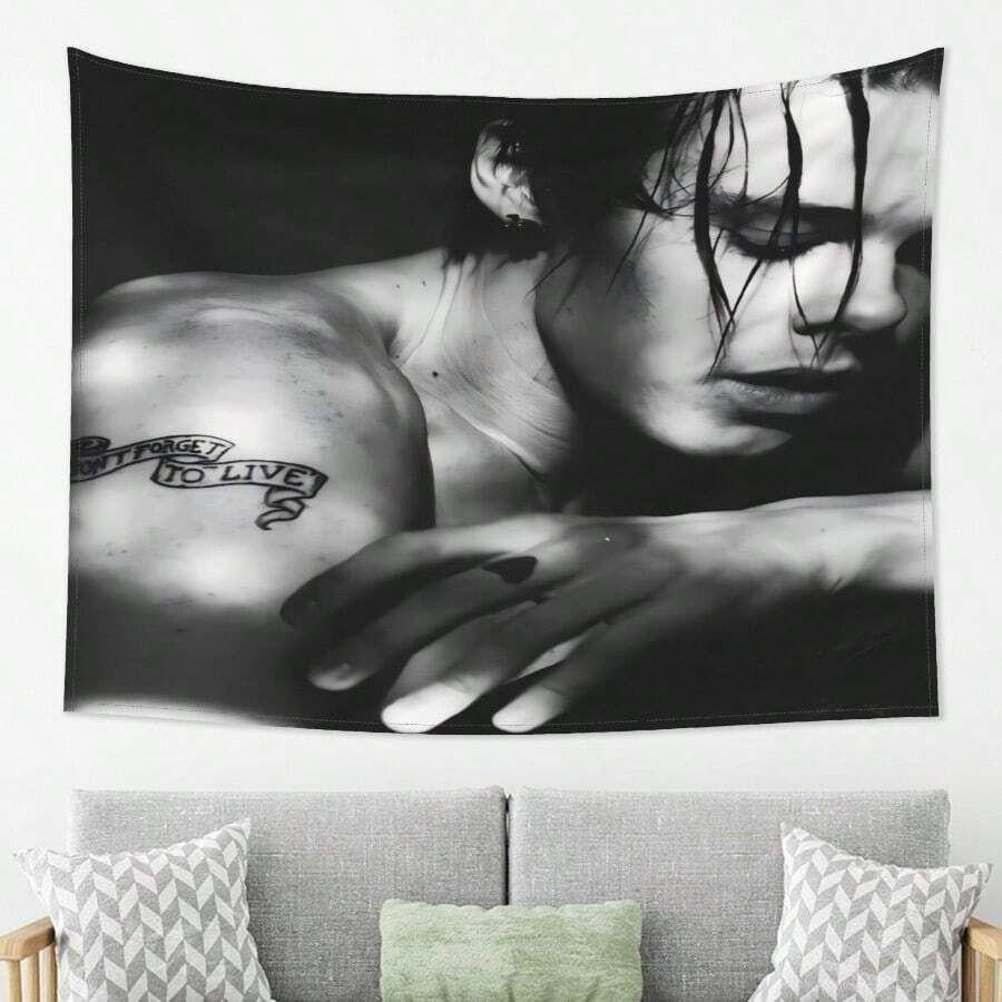 Black and white portrait tapestry in the style of yungblud 75x100