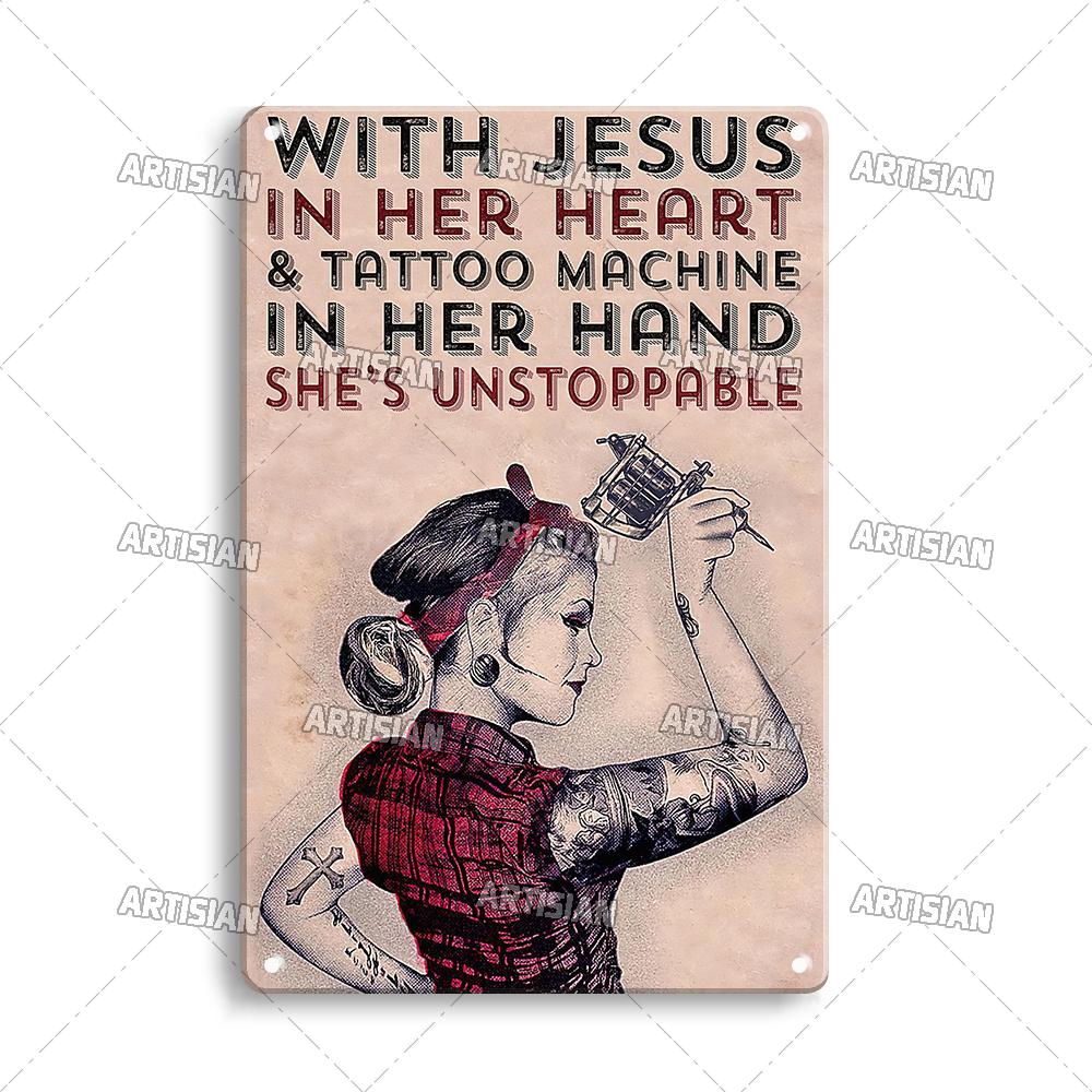 Artisian Tattoo Retro Metal Poster Job Tin Plaque Hobby Decorative Plate Wall Decor Garage Bar Pub Club Hotel Cafe Kitchen Home