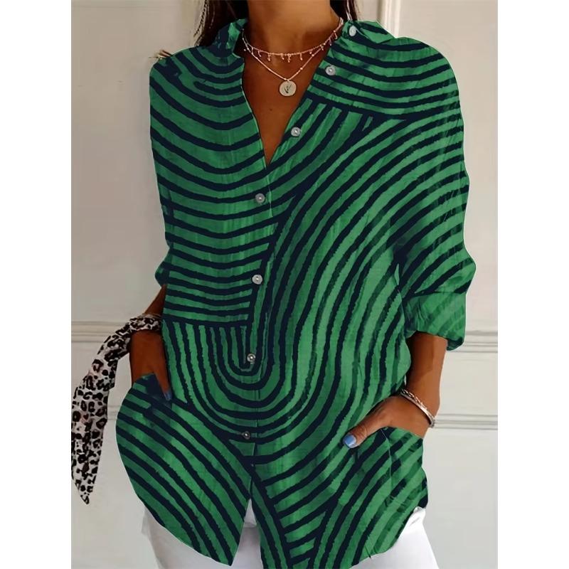 Mode Dames Zomer Revers Knopen Down Shirt 3D Gezicht Print Lange Mouwen Shirt Casual Grote Maat Outdoor Strand Bloemen Shirt