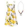Girls Bohemian Beach Dress Off Shoulder Floral Sleeveless Rainbow Straps Suspender Dress with Necklace Summer Outfit