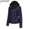 BITCED Hooded Leather Jacket Two-Piece Set with Detachable Lining Plus Size Leather Jacket for Women Spring/Autumn Outerwear