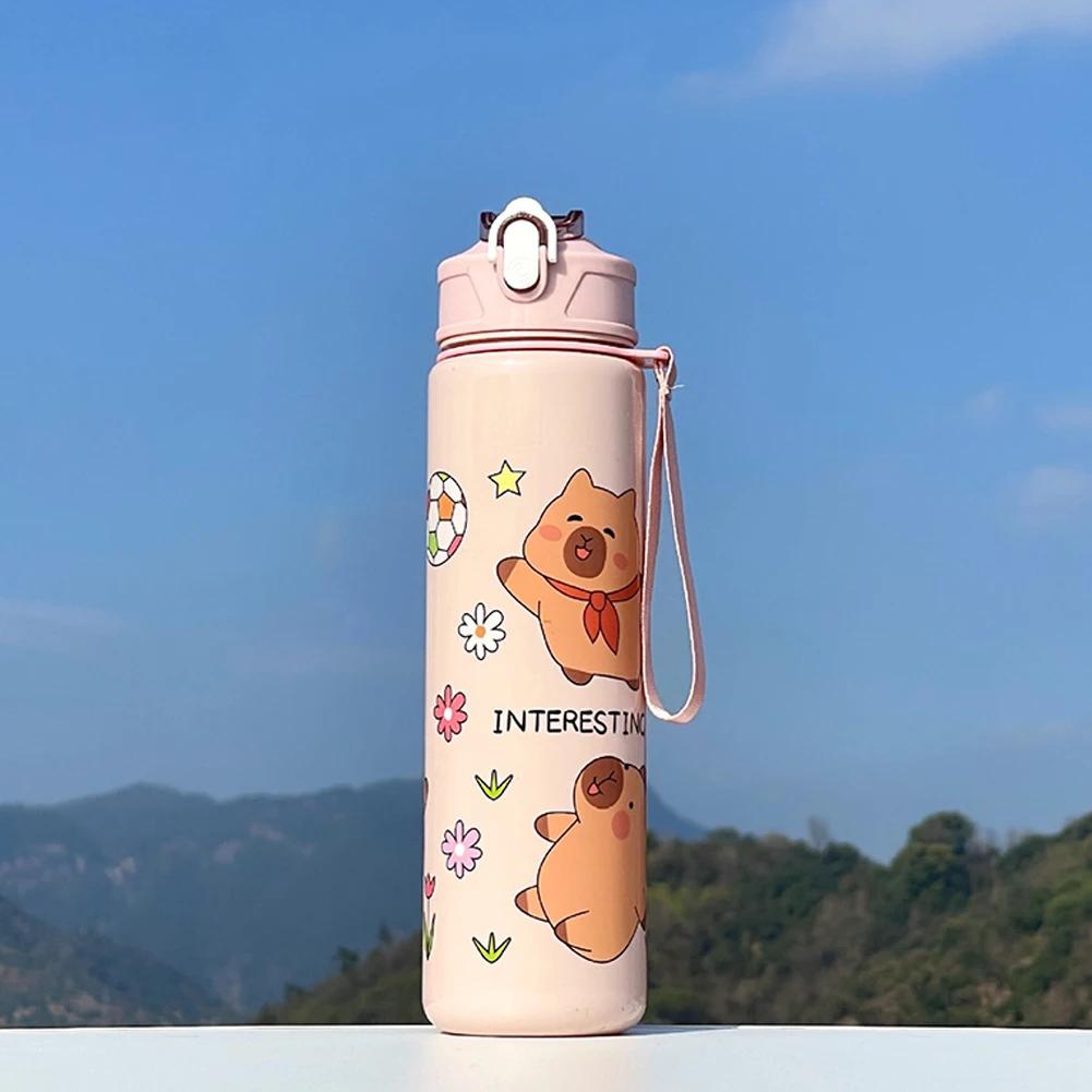 700ml Capybara Cute Water Cup with Straw & Handle Sports Water Bottle Large Capacity Portable Drinking Bottle for Fitness Sports