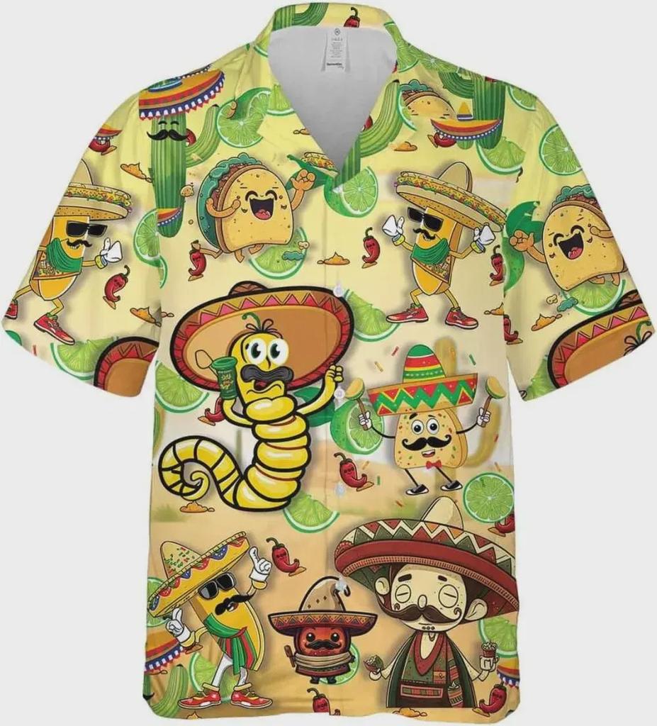 Chili Hawaiian, Mexican Culture Summer Beach Shirt Pepper Food Tacos Aloha, Cino De Mayo Button Down Short Sleeve Hawaii Shirt