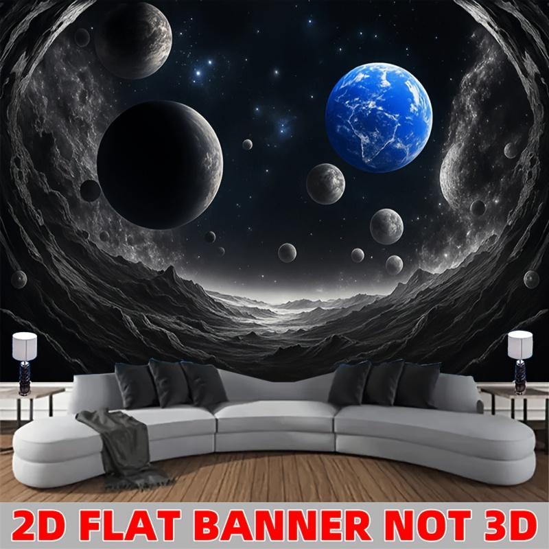 Space Wall Tapestry Galaxy Universe Art Cosmic Planets Black Background Living Room Decor Modern Home Interior Design