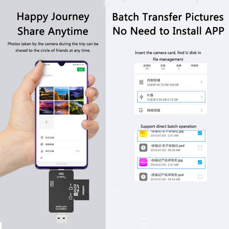 Tf Sd Card  Reader Memory Card Portable Usb2.0 Type C Adapter Multi-function Card Reader