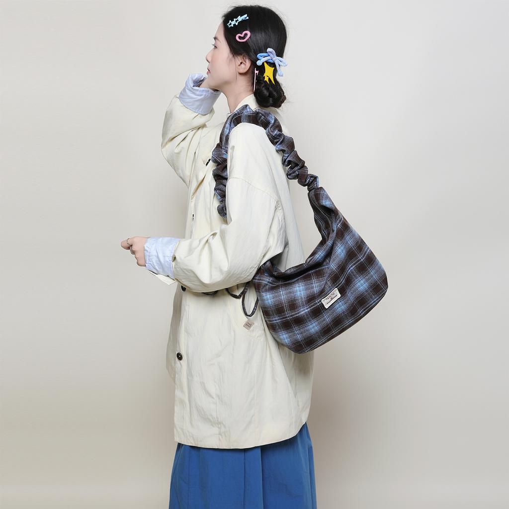 Karierte Tasche, Atmosphäre, Tragetasche, Große Kapazität, Retro Umhängetasche