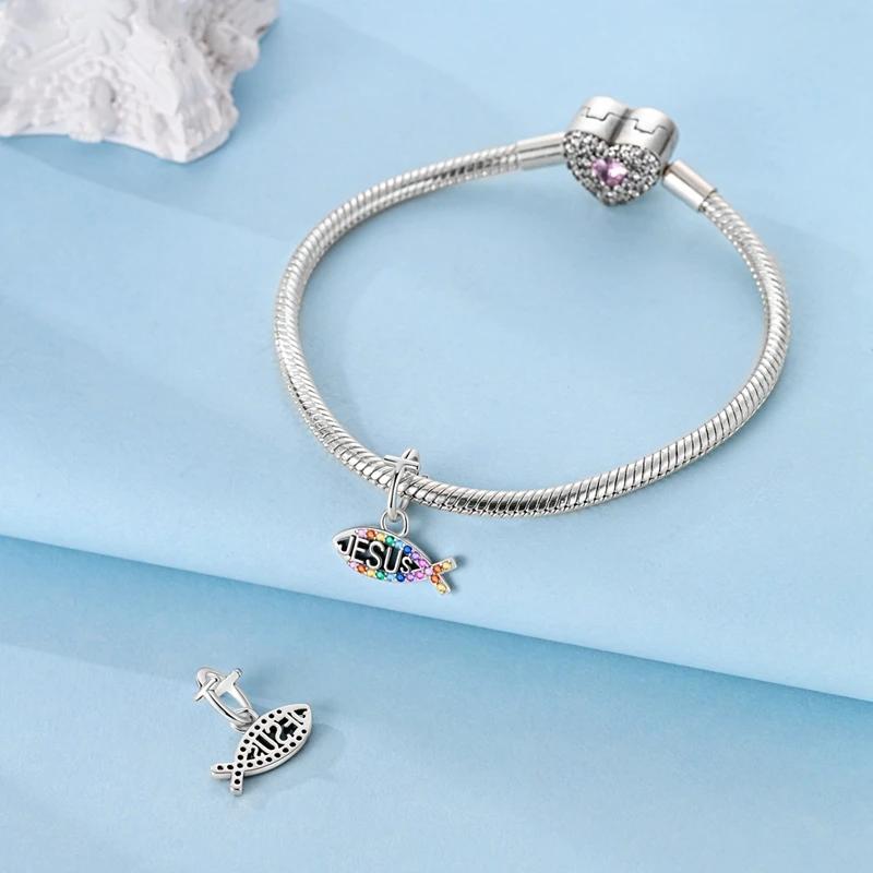 Charmscopperholy Light Jesus And Fish Beads Fit Plataoriginal Braceletwomen Jewellery Making Diy Gifts