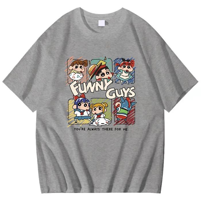 2026 Summer Comic Form Crayon Shinchan Image 100 Cotton Printed Oversize Casual Tshirt Adult Children Parentchild Top Y2k