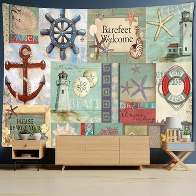 Nautischen Hintergrund Cartoon Stempel Tapisserie Wandbehang Retro Kawaii Hippie Tapiz Psychedelic Kinder Zimmer Home Decor