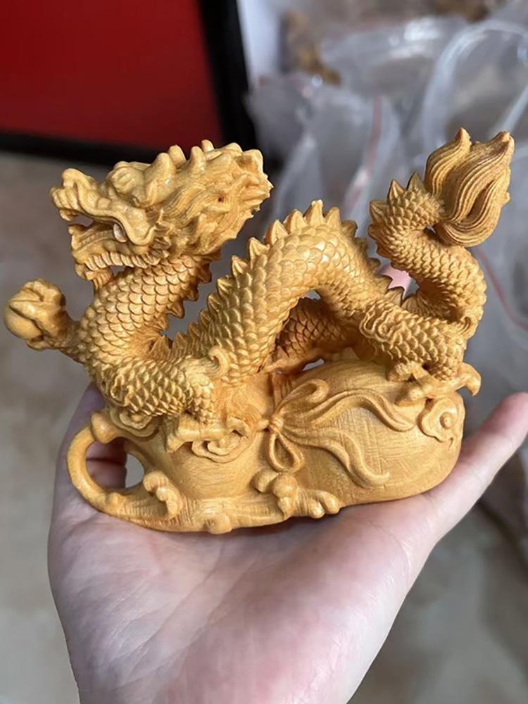 Natural Cypress Mascot Dragon Scratching Ball, Decorative Statue, Chinese Mascot, Beast, Home Room, Office, Wind Water Ornaments