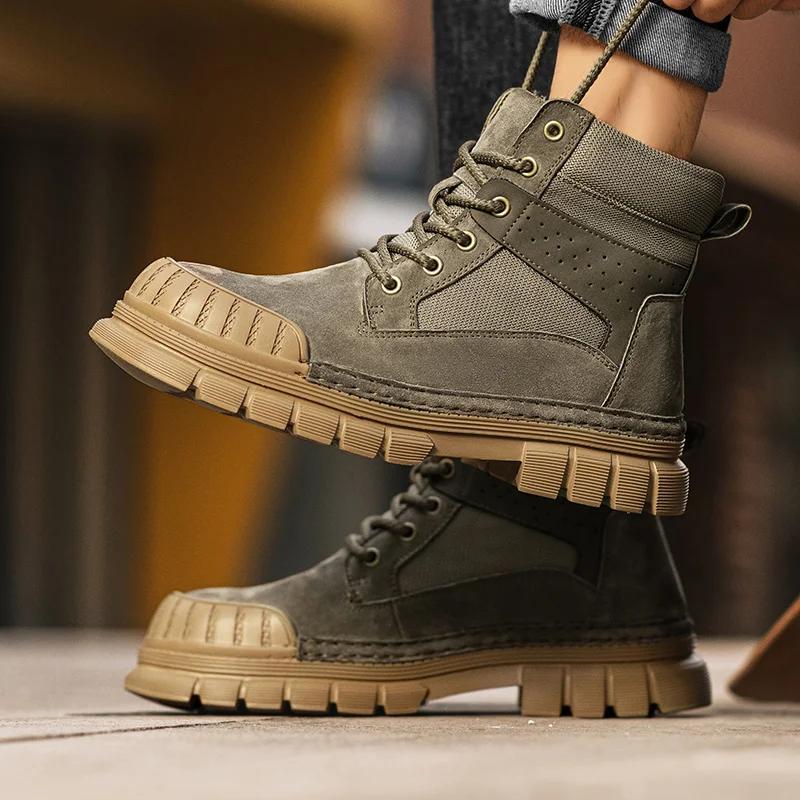 Fashion Lace-Up High Top Leather Sneakers Autumn Men's Motorcycle Boots Brand Men New Arrival Walking Boots Winter Men's Basic Boots
