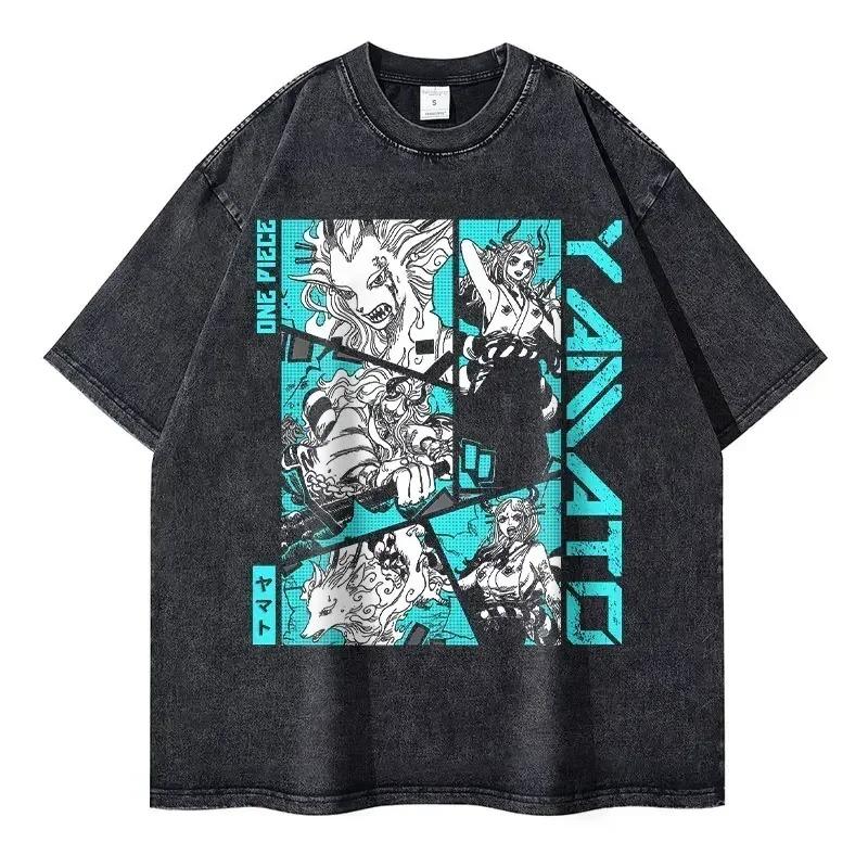 2026 Roronoa Zoro T-shirts Vintage Washed Anime One P-Piece T-shirt Streetwear Oversized L-Luffy Manga Tops Tees Cotton Y2K