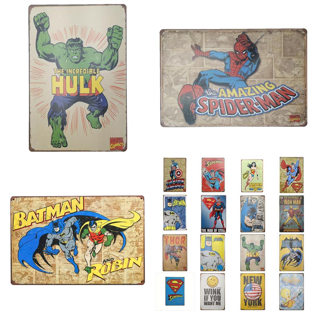 Classic Creative Cartoon Superhero Tin Sign For Bar Pub Home Wall Decor Retro Metal Poster