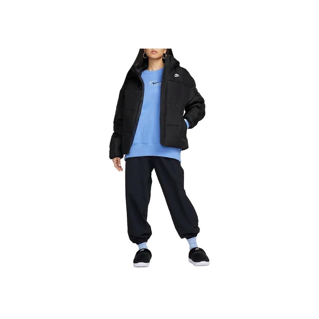 Nike Letter Print Loose Zip Long Sleeve Jacket Women Jackets Black FB7673-010
