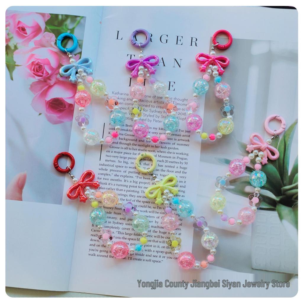 Colorful Bow Alloy Keychain with Creative Seed Bead Chain
