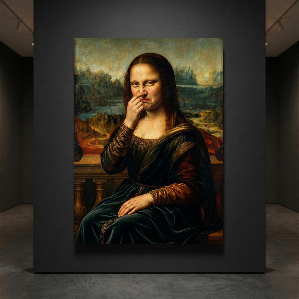 Funny Mona Lisa Canvas Wall Art Poster Gallery Mona Lisa Portrait Print Vintage Bathroom Wall Art Toilet Powder Room Decor
