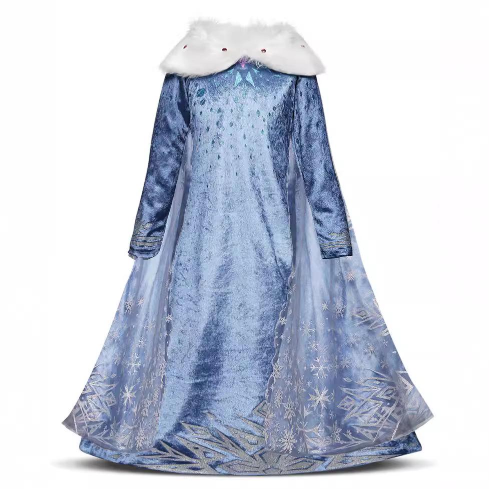Velvet Elsa Princess Dress for Girls: Autumn/Winter Style with Puffy Skirt - Perfect for Performances and Christmas.
