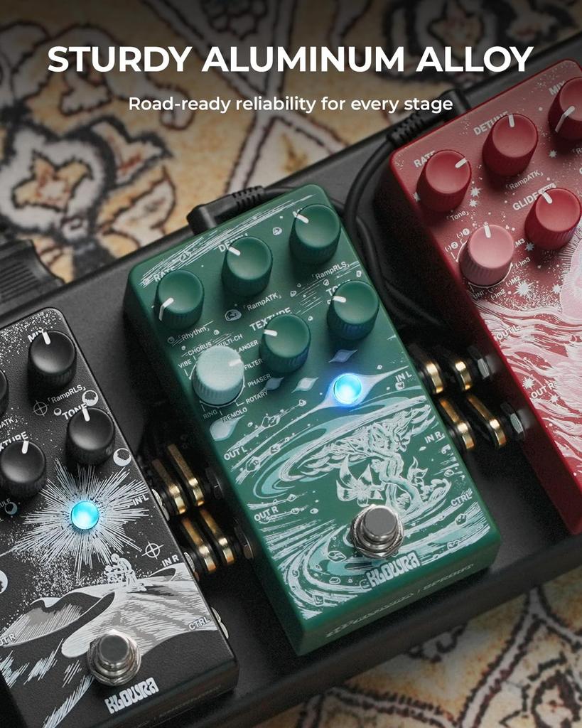 Klowra Sprout Modulation Guitar Pedal for Electric Guitar with CTRL Digital Guitar Pedal with 9 Analog True Tap and Presets Input, Effects Rotary,