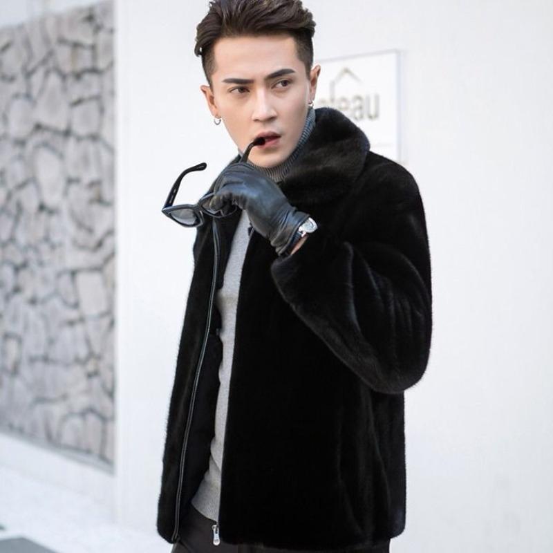 Men's Winter New Imitation Mink Coat Brown Imitation Mink Fleece Fur Coat