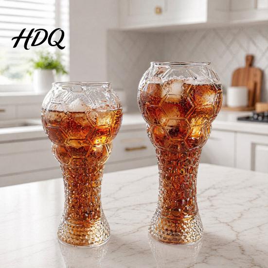 Wide Mouth Beer Mug Soccer Trophy Glass 400/600ml Capacity Mug Heavy Duty Football 3D Relief Shaped Pint Cup for Home Bar Gift Sports Fans