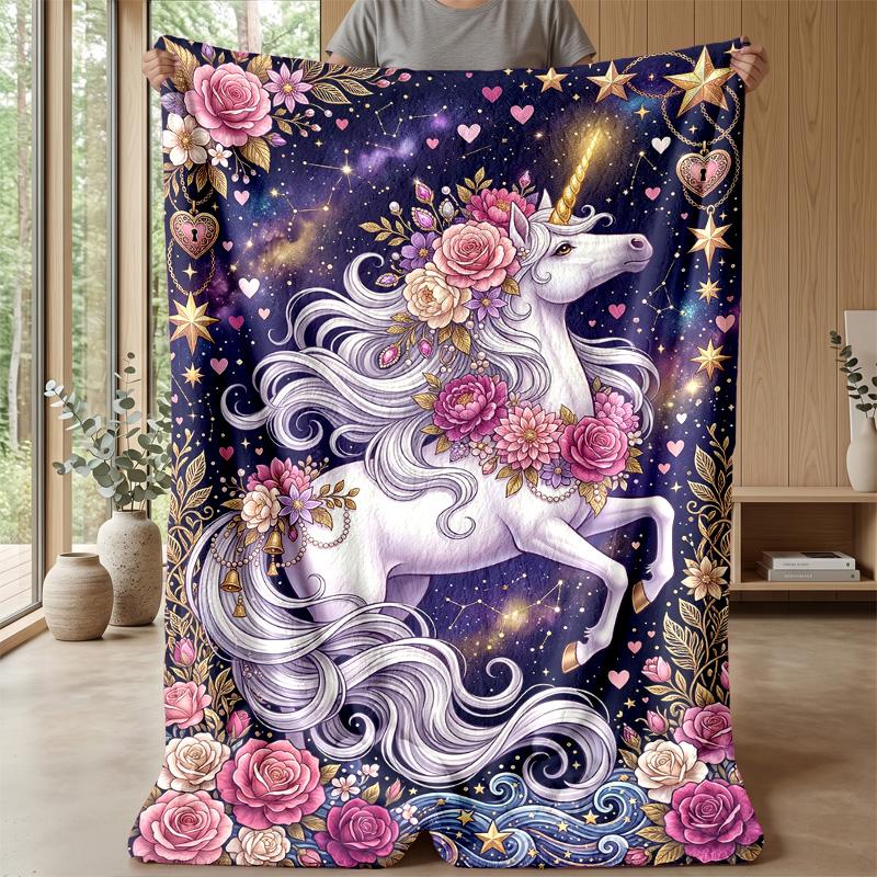 Fantasy Unicorn with Rainbow Theme Blanket Lightweight Warm Flannel Blanket Decorative Throw Blanket for Home Decoration