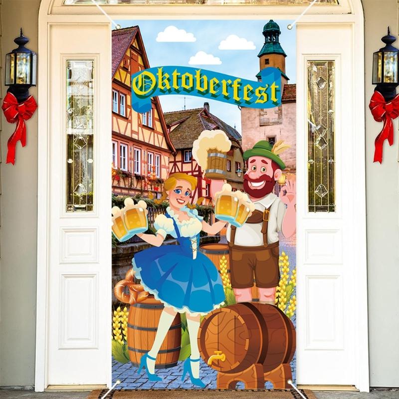 Oktoberfest Themed Party Decors 90X180Cm Durable Polyester Backdrops With Hanging Ropes For Event Celebration