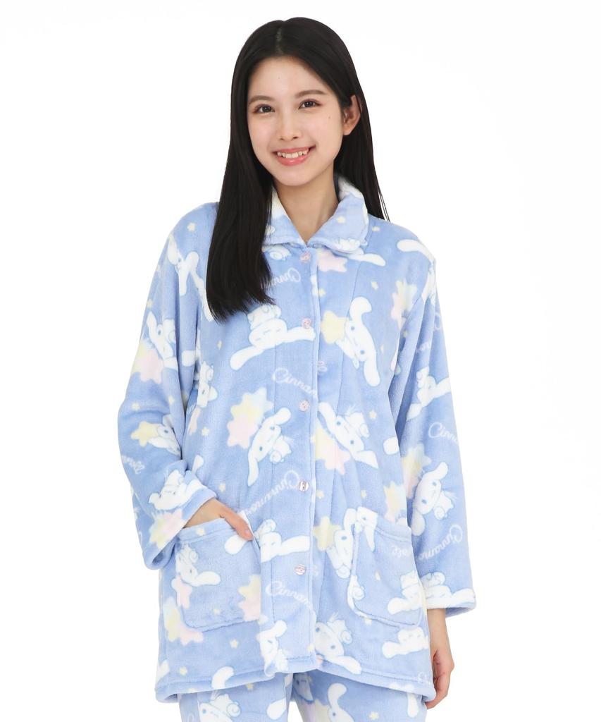 SAZAC Cinnamoroll Flannel Pajama Long Sleeve and Loungewear Women's Set, Pants, (Blue/M/SAN1868)