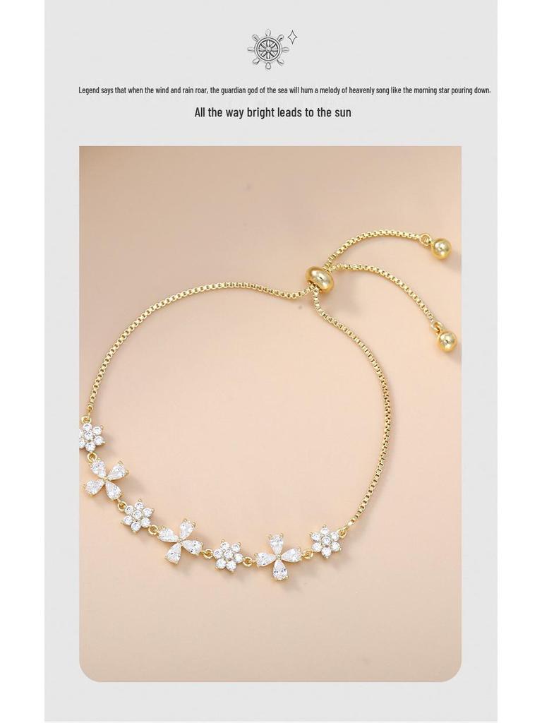 Elegante Braccialetto con Coulisse in Zirconi Europei e Americani - Accessorio Lucido in Lega di Rame da Donna