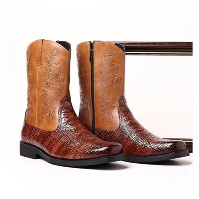 Classics Embroidered Men Mid-Calf Boots High Quality Casual Leather Boot Fashion Western Cowboy Boots for Men Knight Boots Botas