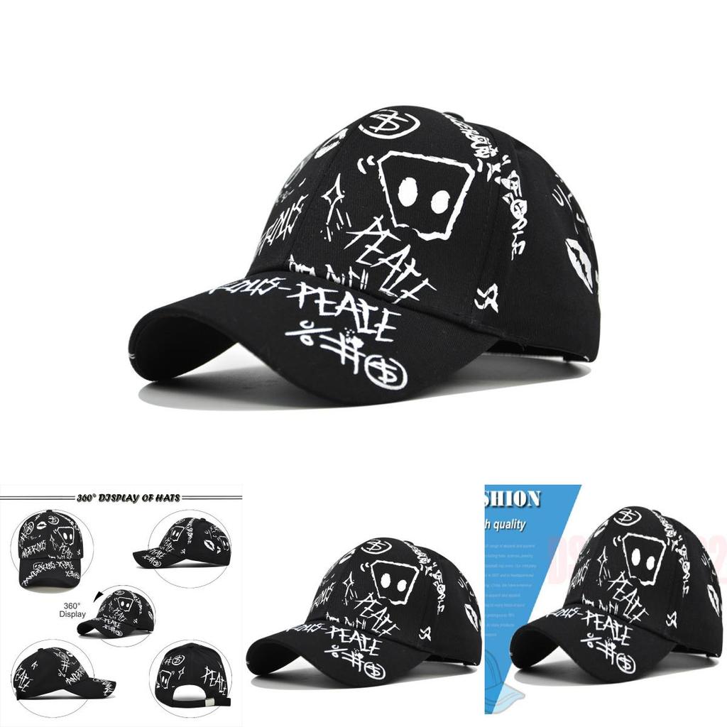 Graffiti Printed Unisex Baseball Cap Cotton Adjustable Size Summer Hat Trendy Embroidered Logo