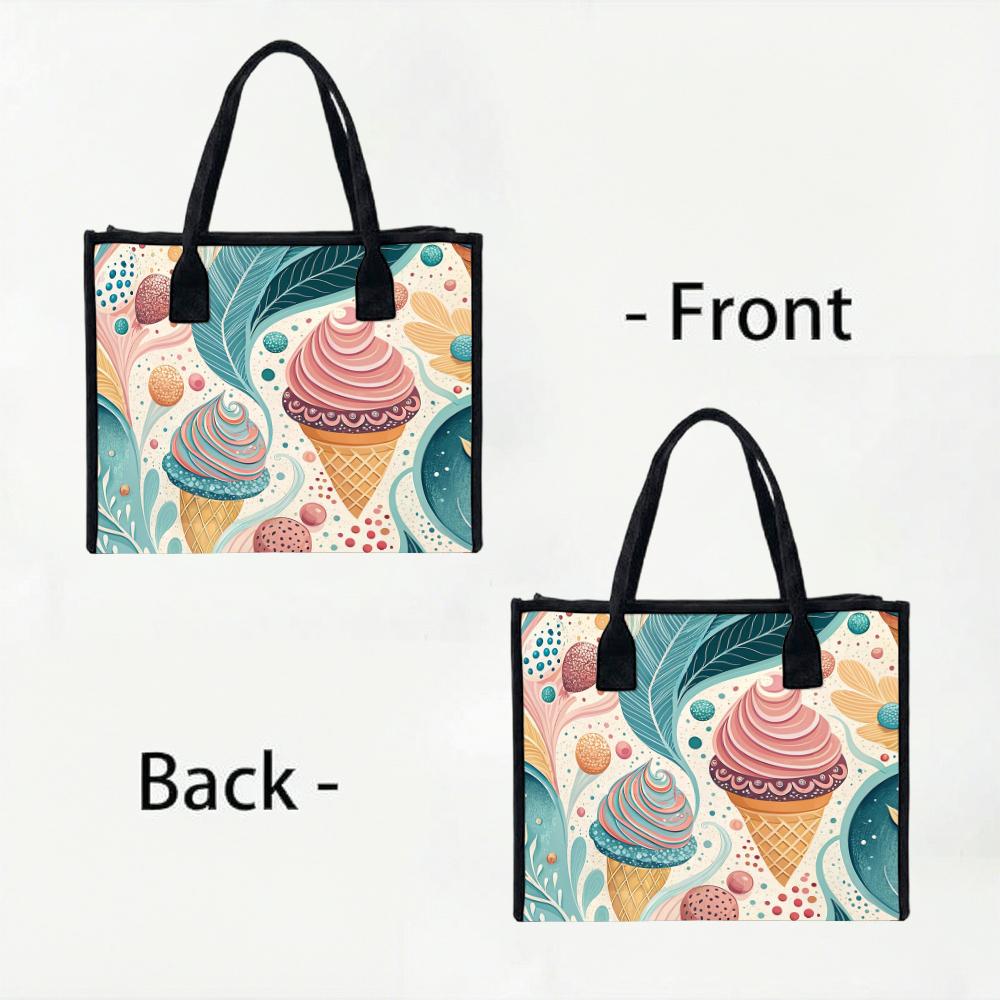Cute Ice Cream Print Tote Bag Fashion Portable Casual Daily Shopping Carry Handbag