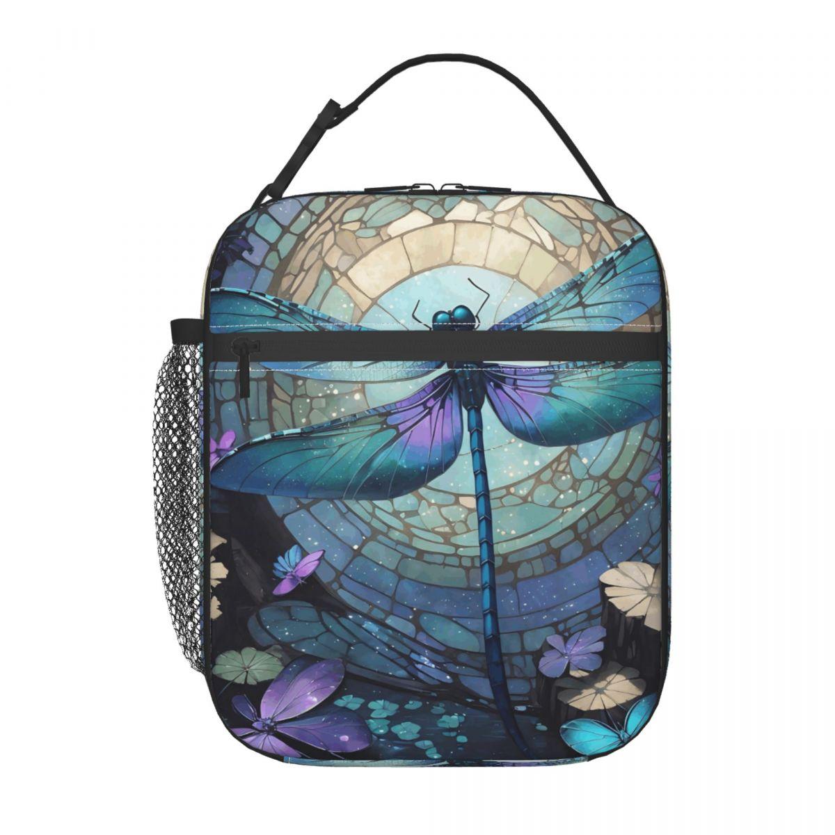 

Emerald Green Dragonfly Insulated Lunch Bag for Women Children Portable Food Boxes Thermal Lunch Box Tote One Size
