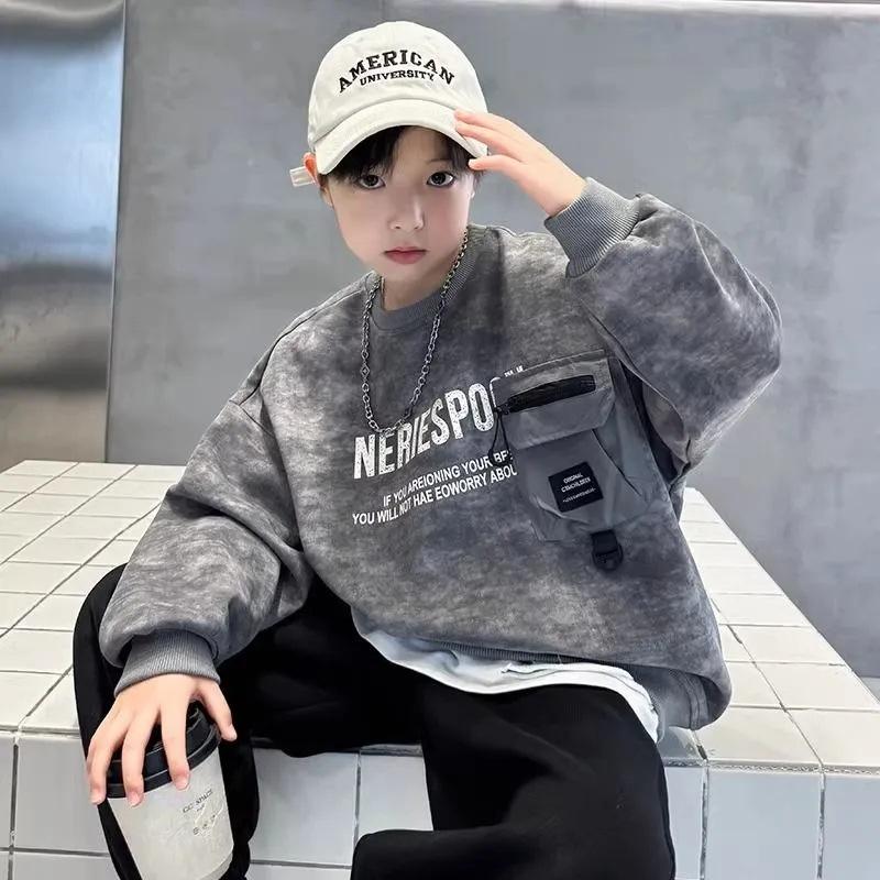 

Boys Middle Big Kids Spring Autumn Long Sleeve Korean Style Edgy Loose Fit Sweatshirt Tops 110