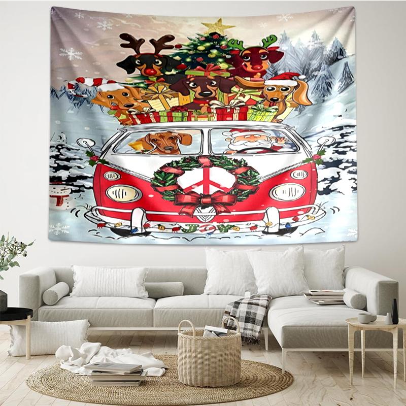 Christmas-Dog Print Tapestry, Backdrop, Easy Setup, Ideal for Bedroom, Office & Living Room, with Aesthetic Wall Hanging Decor.