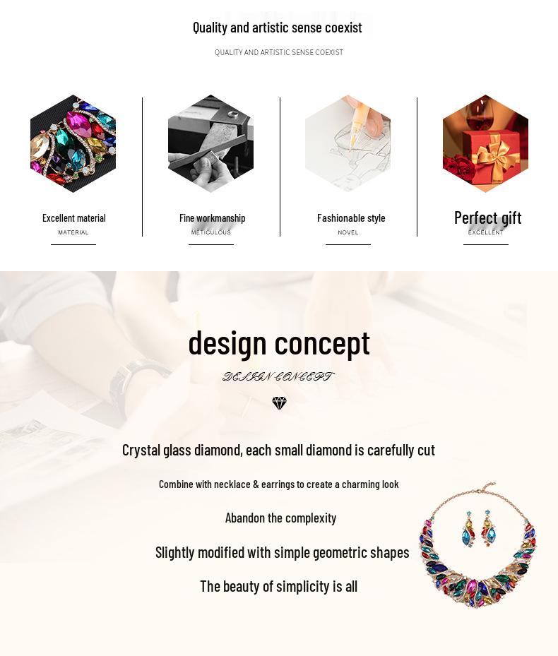 Set de bijuterii rafinat european-american cu strasuri de cristal pentru nunți și seri - Cercei statement și colier