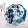 Geisha, Moonlit Night Themed Automatic Opening and Closing Umbrella, Brightly Colored 8 rib Portable Umbrella, Suitable for Men and Women, A