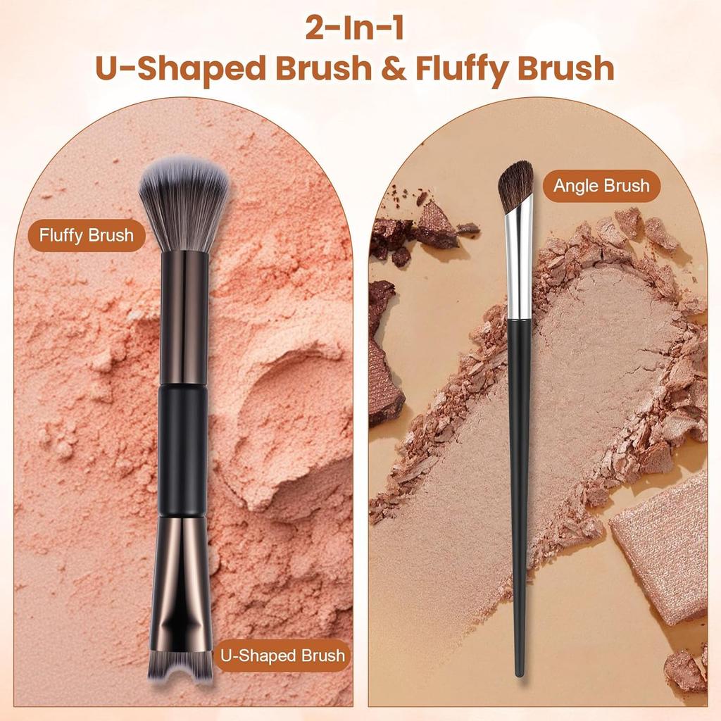 2Pcs Nose Contour Brushes for Makeup Shimmeroo Double-Ended Nose Angled Eye Shadow Contour Brushes for Makeup 2-in-1 U-Shaped Fluffy Brush Contouring