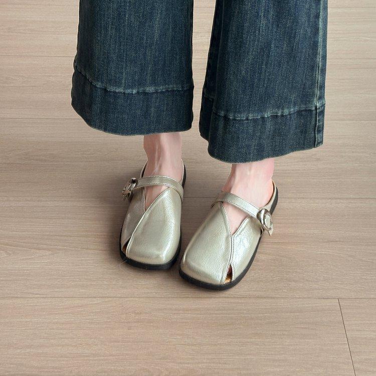 Soft Leather Cool Slippers Women's 2025 Summer New French Soft-soled Bag Head Half Drag Small Fragrant Wind One Foot Mary Jane Shoes