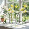 4 Pcs Wire Flower Vases Hollow Desktop Planter with Stained Glass Floral Design Hydroponic Propagation Station Flower Holder for Home Wedding Decor