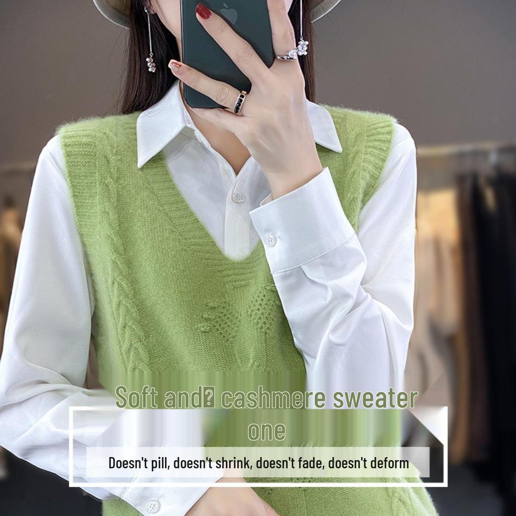 Women's V-Neck Knit Sweater Vest - Sleeveless, Loose Fit, Autumn/Winter Fashion