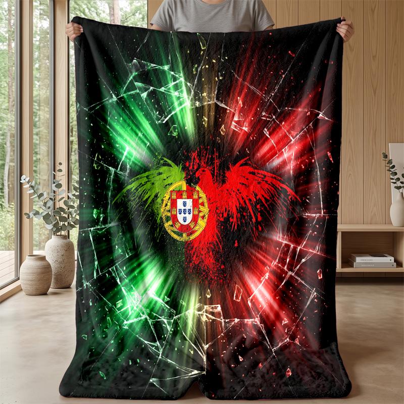 Portugal Football Printed Flannel Blanket Skin Friendly Warm Decorative Throw for Indoor Couch Bed Daily Use